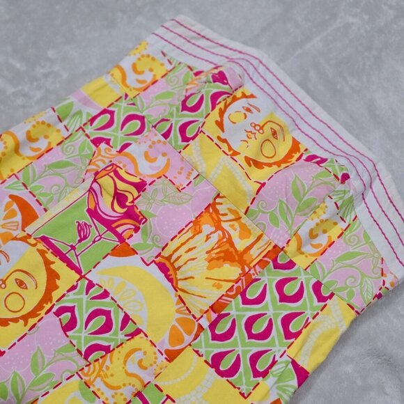 Lilly Pulitzer ✦ Strapless Patchwork Dress ✦ Pink Green Floral Stripe Cotton 2 - Picture 7 of 15